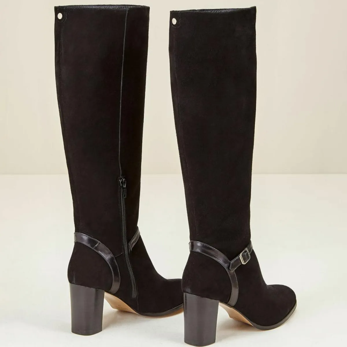 Cosmoparis Bottes|Bottes en Velours de Cuir Chloee noires - Talon 7 cm