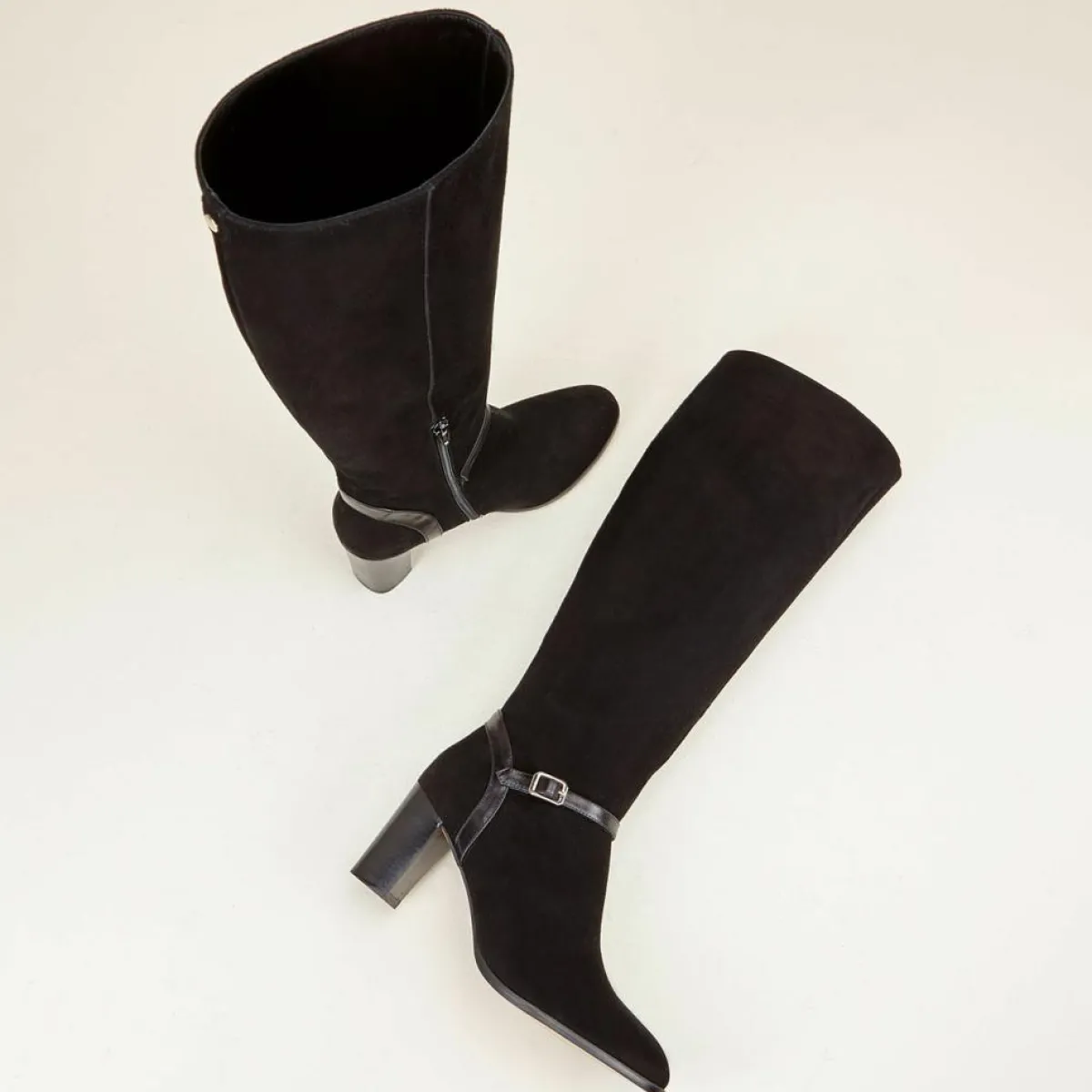 Cosmoparis Bottes|Bottes en Velours de Cuir Chloee noires - Talon 7 cm