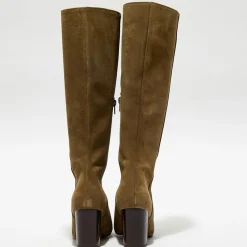 Apologie Bottes|Bottes en Velours de Cuir Lara kaki - Talon 8 cm