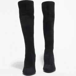 Stuart Weitzman Bottes|Bottes en Velours de Cuir & Textile Livia noires - Talon 8,5 cm