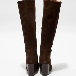 Apologie Bottes|Bottes en Velours de Cuir Lara marron - Talon 8 cm