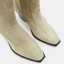 Flattered Bottes|Bottes en Velours de Cuir beiges - Talon 7 cm