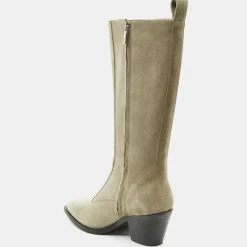 Flattered Bottes|Bottes en Velours de Cuir beiges - Talon 7 cm