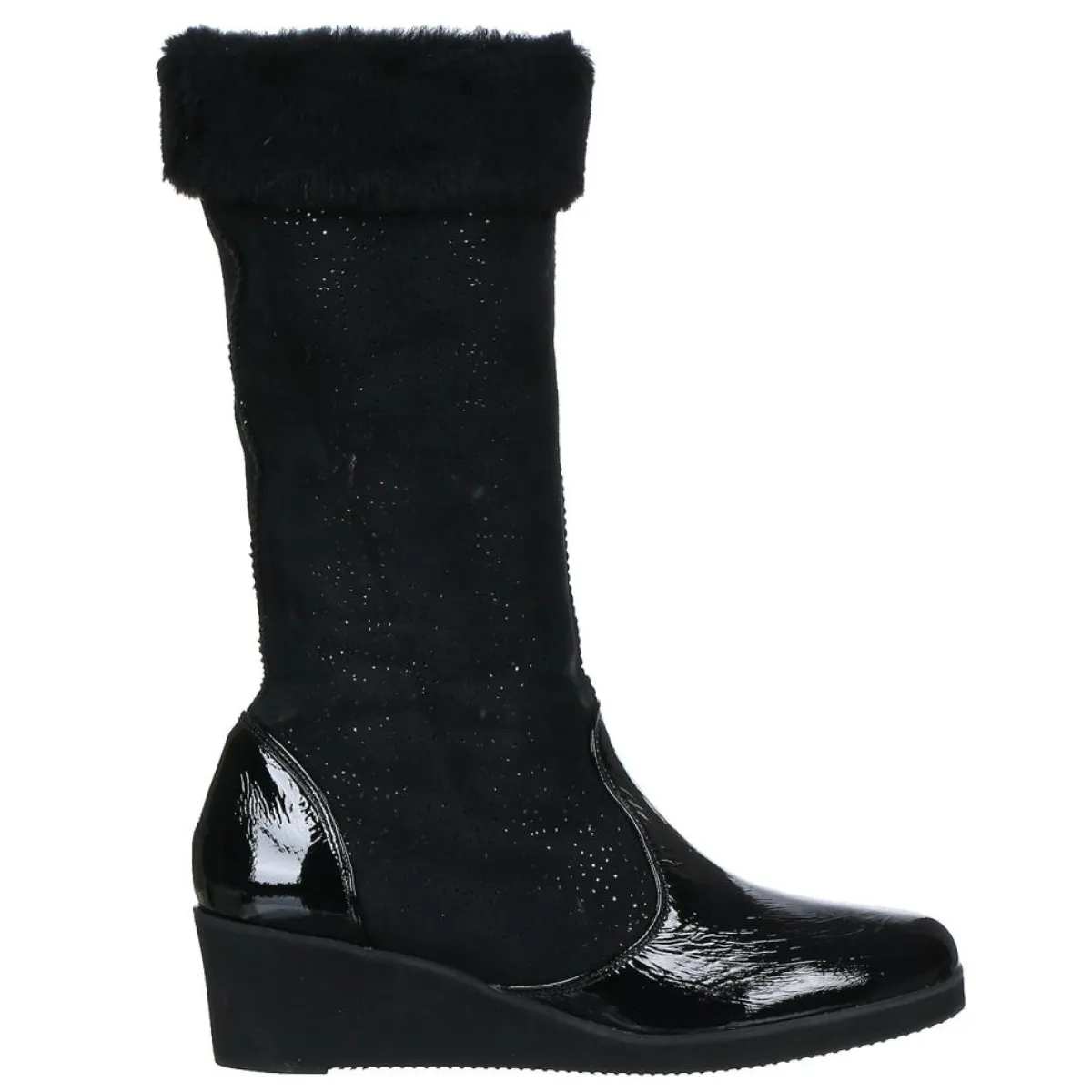 Azurée Cannes Bottes|Bottes fourrées en Velours de Cuir Carlin noires - Talon 5 cm