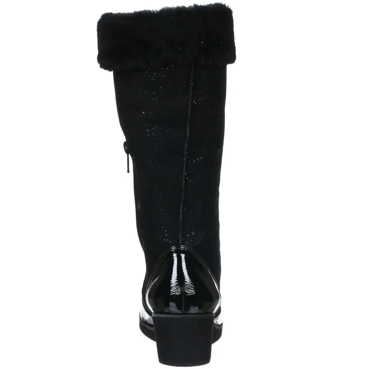 Azurée Cannes Bottes|Bottes fourrées en Velours de Cuir Carlin noires - Talon 5 cm