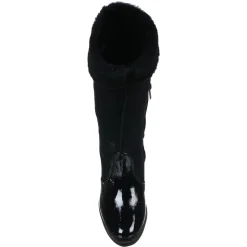 Azurée Cannes Bottes|Bottes fourrées en Velours de Cuir Carlin noires - Talon 5 cm