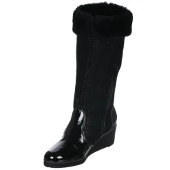 Azurée Cannes Bottes|Bottes fourrées en Velours de Cuir Carlin noires - Talon 5 cm