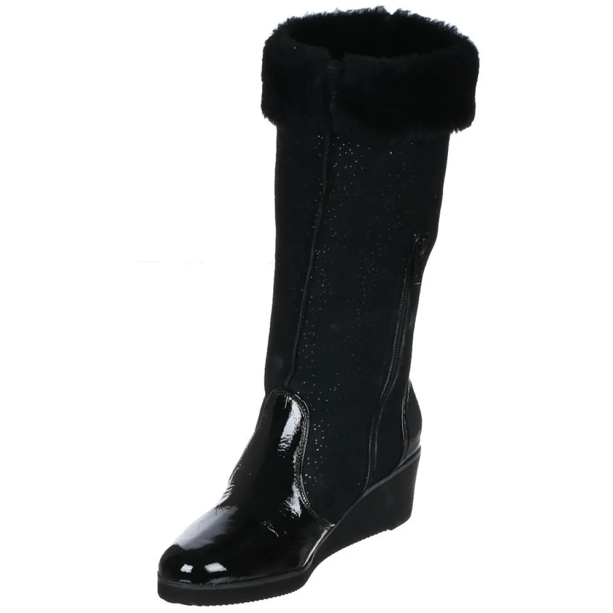 Azurée Cannes Bottes|Bottes fourrées en Velours de Cuir Carlin noires - Talon 5 cm