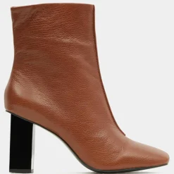 Galeries Lafayette Bottines|Bottines en Cuir à talon géométrique cognac - Talon 8,5 cm