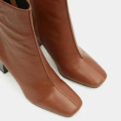Galeries Lafayette Bottines|Bottines en Cuir à talon géométrique cognac - Talon 8,5 cm
