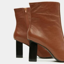 Galeries Lafayette Bottines|Bottines en Cuir à talon géométrique cognac - Talon 8,5 cm