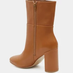 Galeries Lafayette Bottines|Bottines en Cuir à talon haut et clous camel - Talon 9 cm