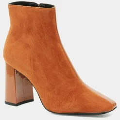 Galeries Lafayette Bottines|Bottines en Cuir bi-matière à bout carré orange brique - Talon 9 cm