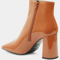 Galeries Lafayette Bottines|Bottines en Cuir bi-matière à bout carré orange brique - Talon 9 cm