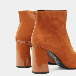 Galeries Lafayette Bottines|Bottines en Cuir bi-matière à bout carré orange brique - Talon 9 cm