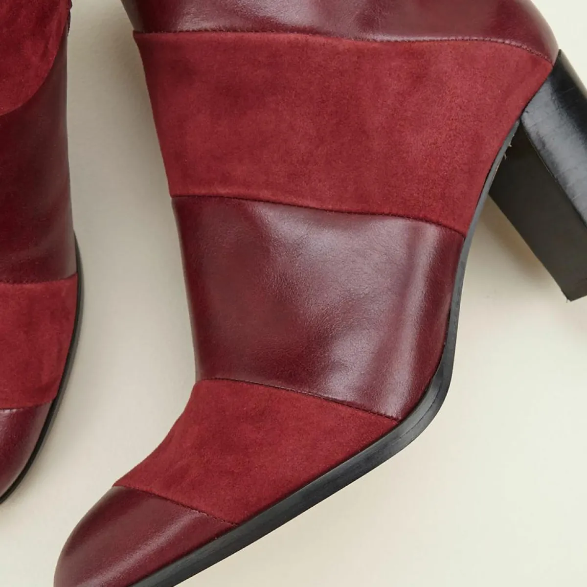 Cosmoparis Bottines|Bottines en Cuir bi-matière Cleos bordeaux - Talon 7 cm