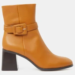 Galeries Lafayette Bottines|Bottines en Cuir boucle recouverte camel - Talon 6 cm