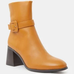 Galeries Lafayette Bottines|Bottines en Cuir boucle recouverte camel - Talon 6 cm