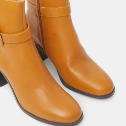 Galeries Lafayette Bottines|Bottines en Cuir boucle recouverte camel - Talon 6 cm