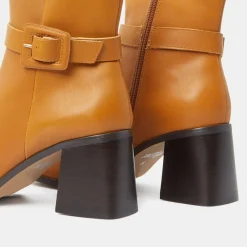 Galeries Lafayette Bottines|Bottines en Cuir boucle recouverte camel - Talon 6 cm