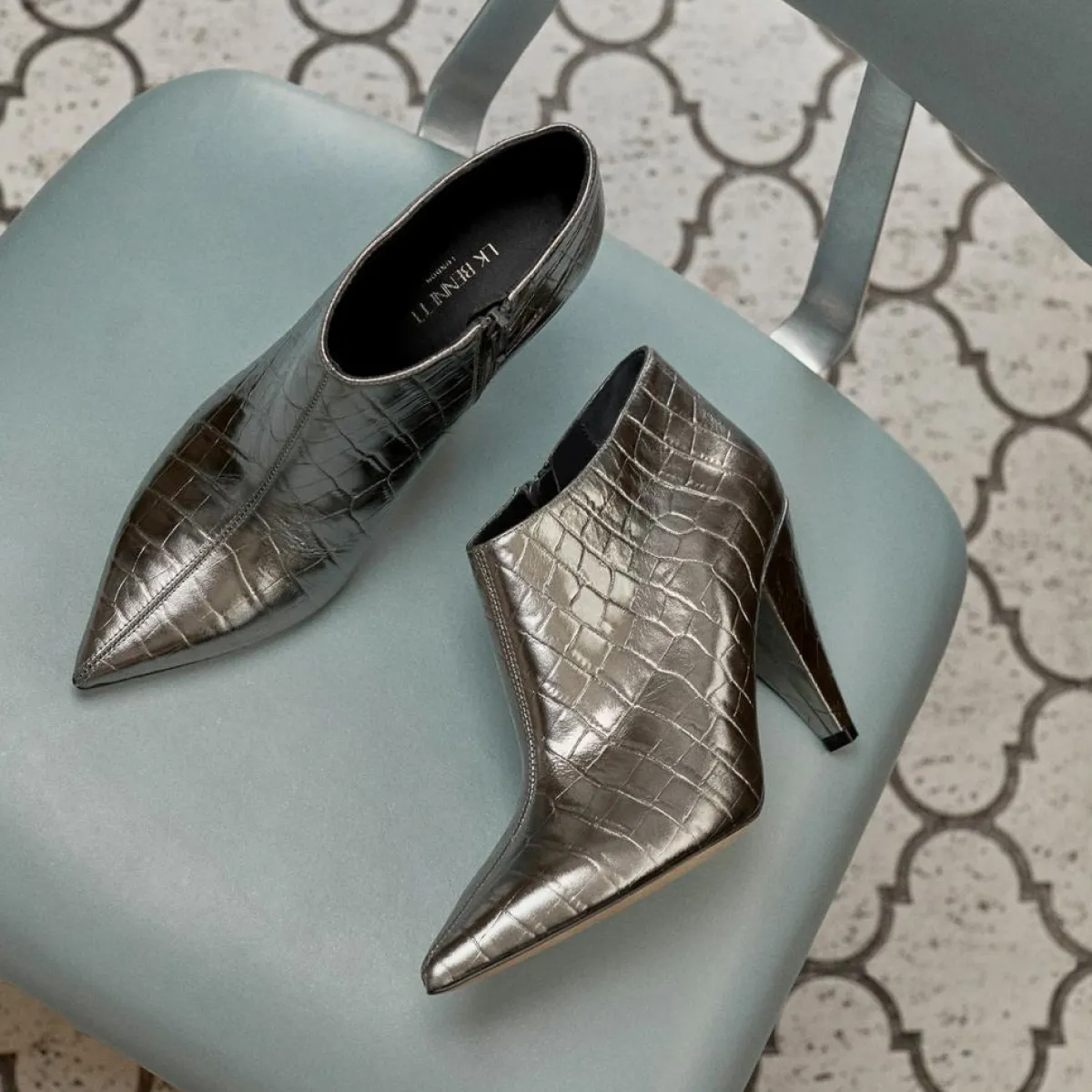 L.K. Bennett Bottines|Bottines en Cuir croco Talulla argentées - Talon 9 cm