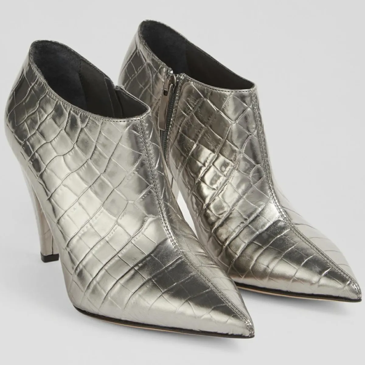 L.K. Bennett Bottines|Bottines en Cuir croco Talulla argentées - Talon 9 cm