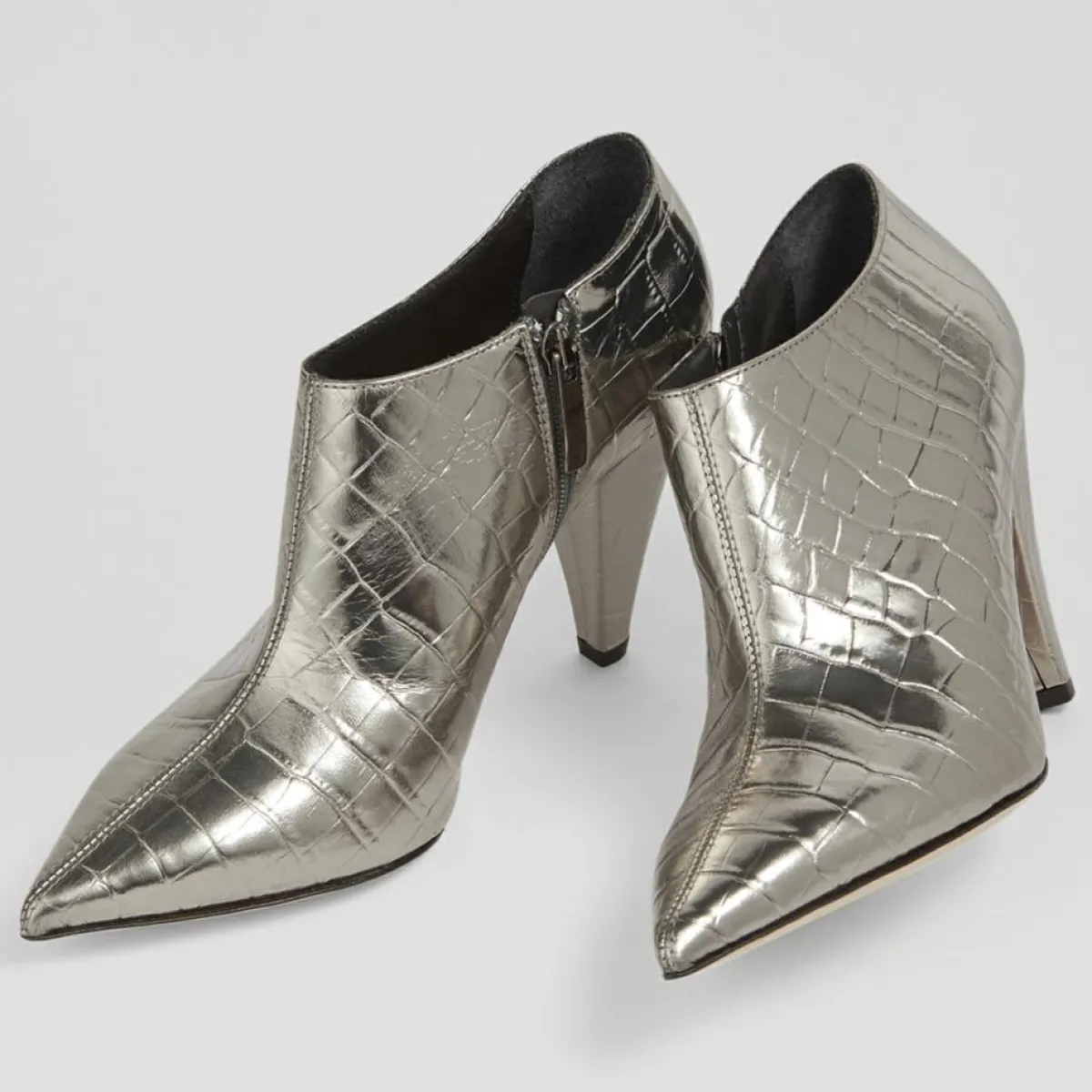 L.K. Bennett Bottines|Bottines en Cuir croco Talulla argentées - Talon 9 cm