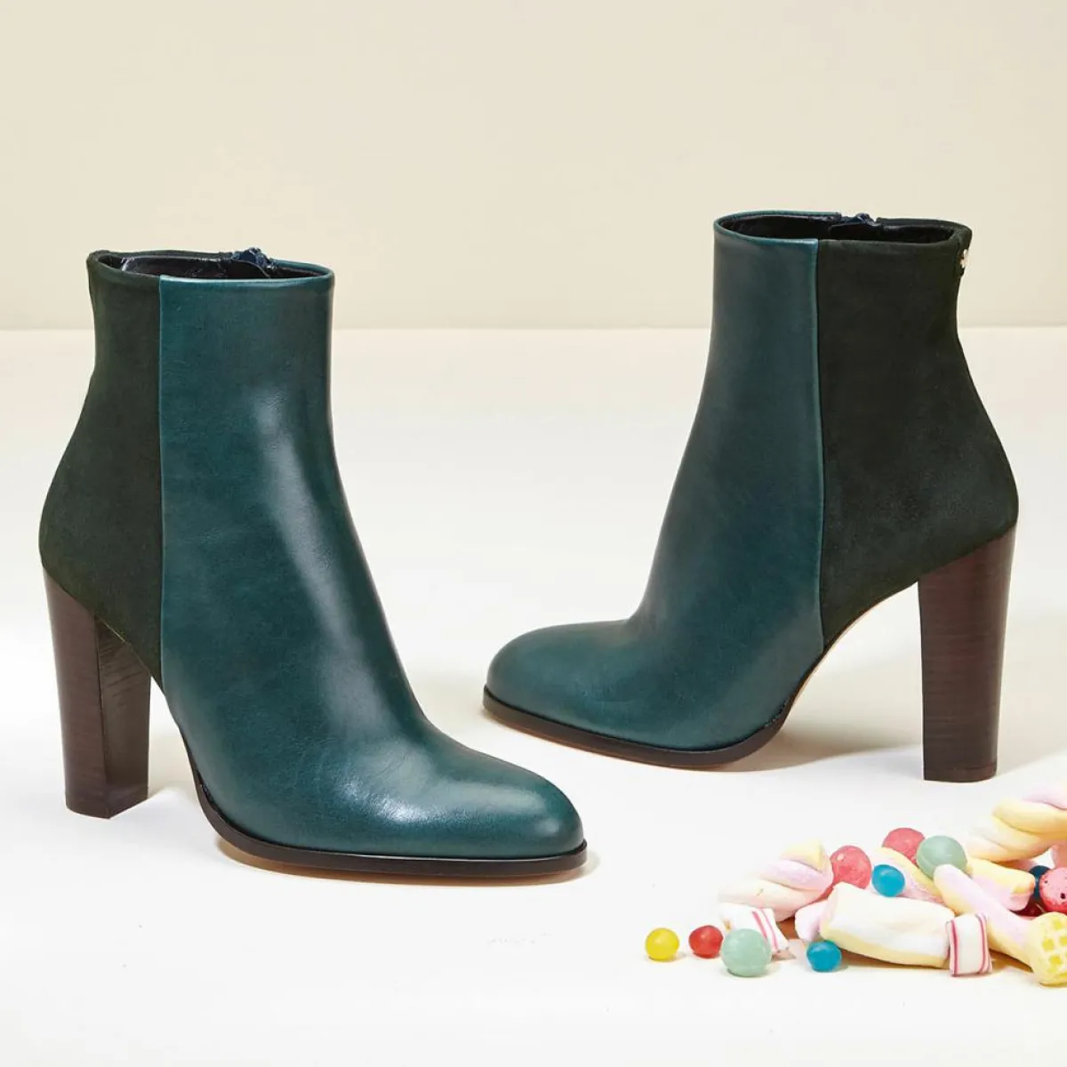 Cosmoparis Bottines|Bottines en Cuir et Velours de Cuir Cecillia forêt - Talon 11 cm