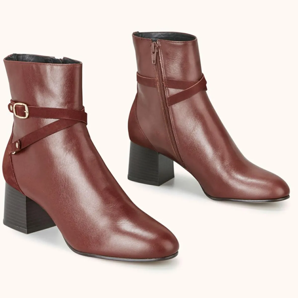 Cosmoparis Bottines|Bottines en Cuir et Velours de Cuir Zolana marron - Talon 5 cm