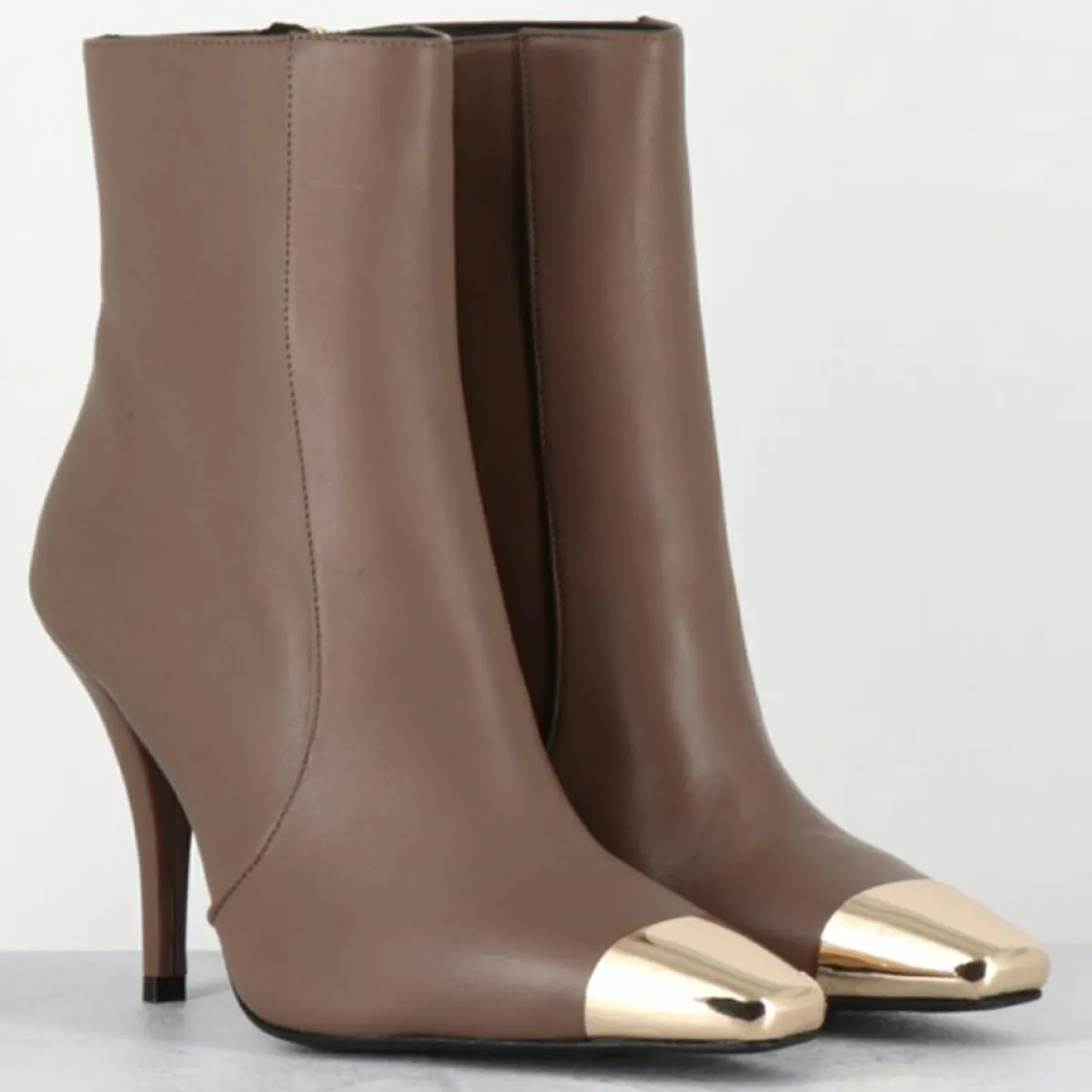 Garrice Lab Bottines|Bottines en Cuir mecha grège - Talon : 9.5cm