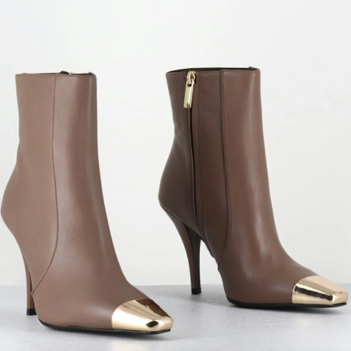 Garrice Lab Bottines|Bottines en Cuir mecha grège - Talon : 9.5cm