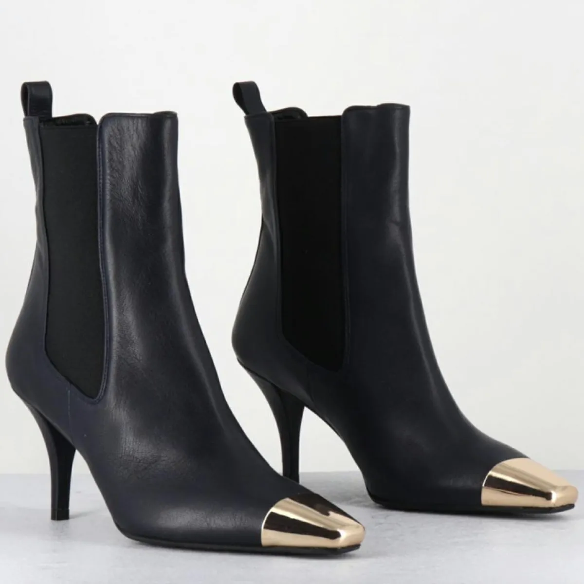 Garrice Lab Bottines|Bottines en Cuir nako bleu marine foncé - Talon : 7.5cm