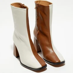 Apologie Bottines|Bottines en Cuir Nicole bicolore beige/camel - Talon 8,5 cm