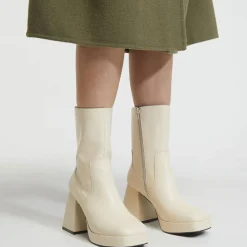 Galeries Lafayette Bottines|Bottines en Cuir plateforme beiges - Talon 9 cm