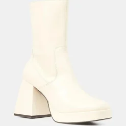 Galeries Lafayette Bottines|Bottines en Cuir plateforme beiges - Talon 9 cm