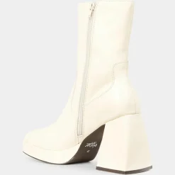 Galeries Lafayette Bottines|Bottines en Cuir plateforme beiges - Talon 9 cm