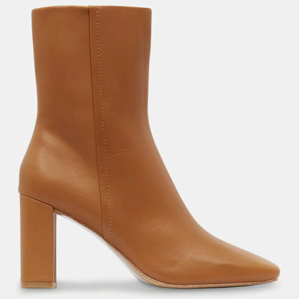 Galeries Lafayette Bottines|Bottines en Cuir talon bout carré camel - Talon 7 cm