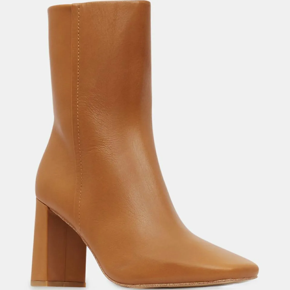 Galeries Lafayette Bottines|Bottines en Cuir talon bout carré camel - Talon 7 cm