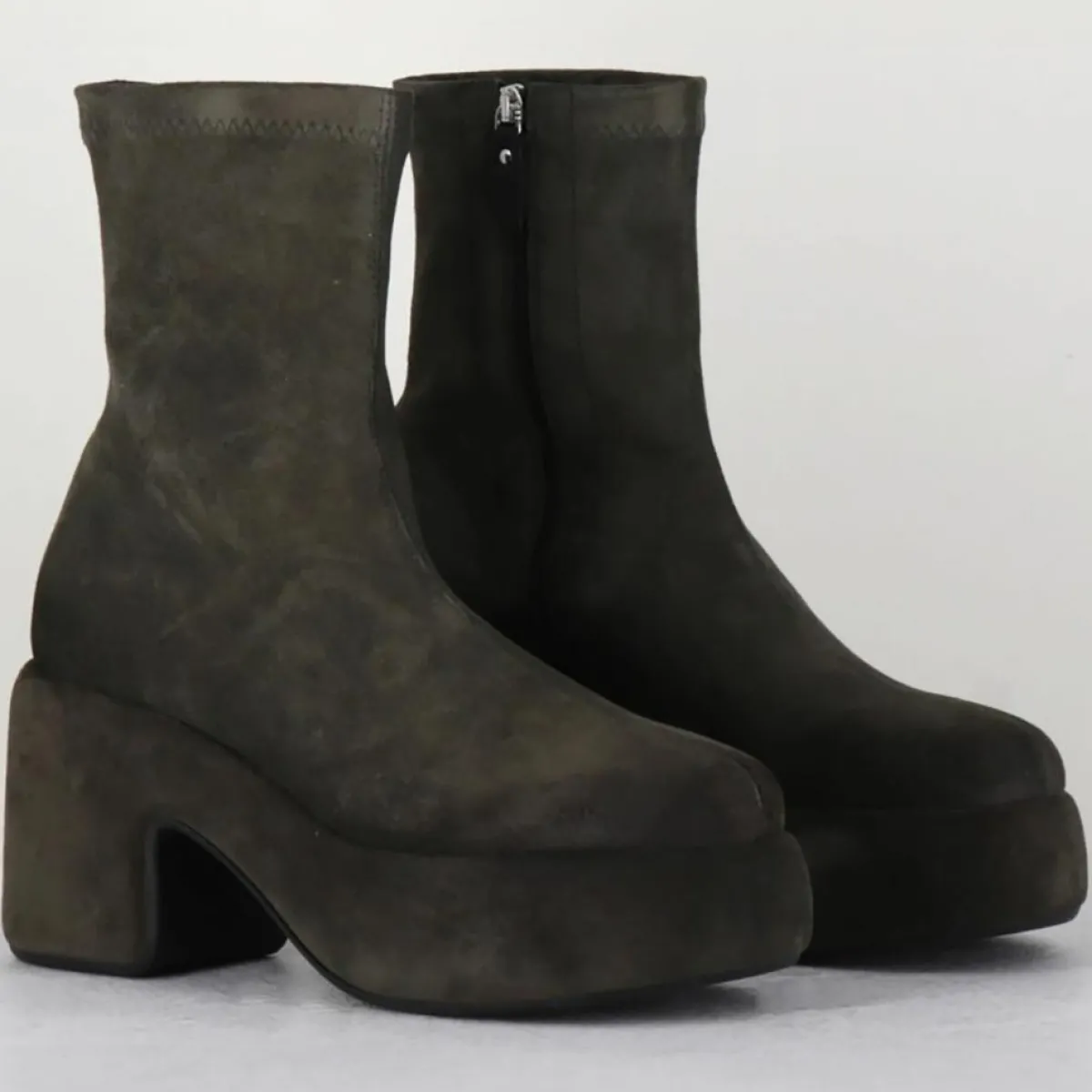 Vic Matie Bottines|Bottines en Velours de Cuir grises - Talon 8 cm