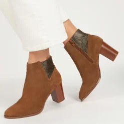Anaki Bottines|Bottines en Velours de Cuir Molly cognac - Talon 5,5 cm