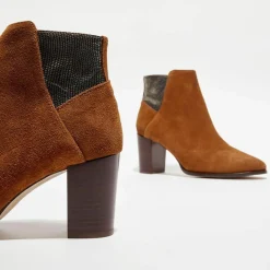 Anaki Bottines|Bottines en Velours de Cuir Molly cognac - Talon 5,5 cm