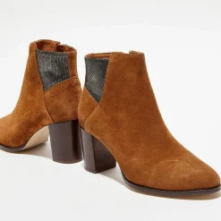 Anaki Bottines|Bottines en Velours de Cuir Molly cognac - Talon 5,5 cm
