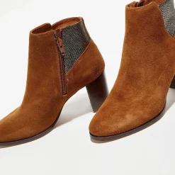 Anaki Bottines|Bottines en Velours de Cuir Molly cognac - Talon 5,5 cm