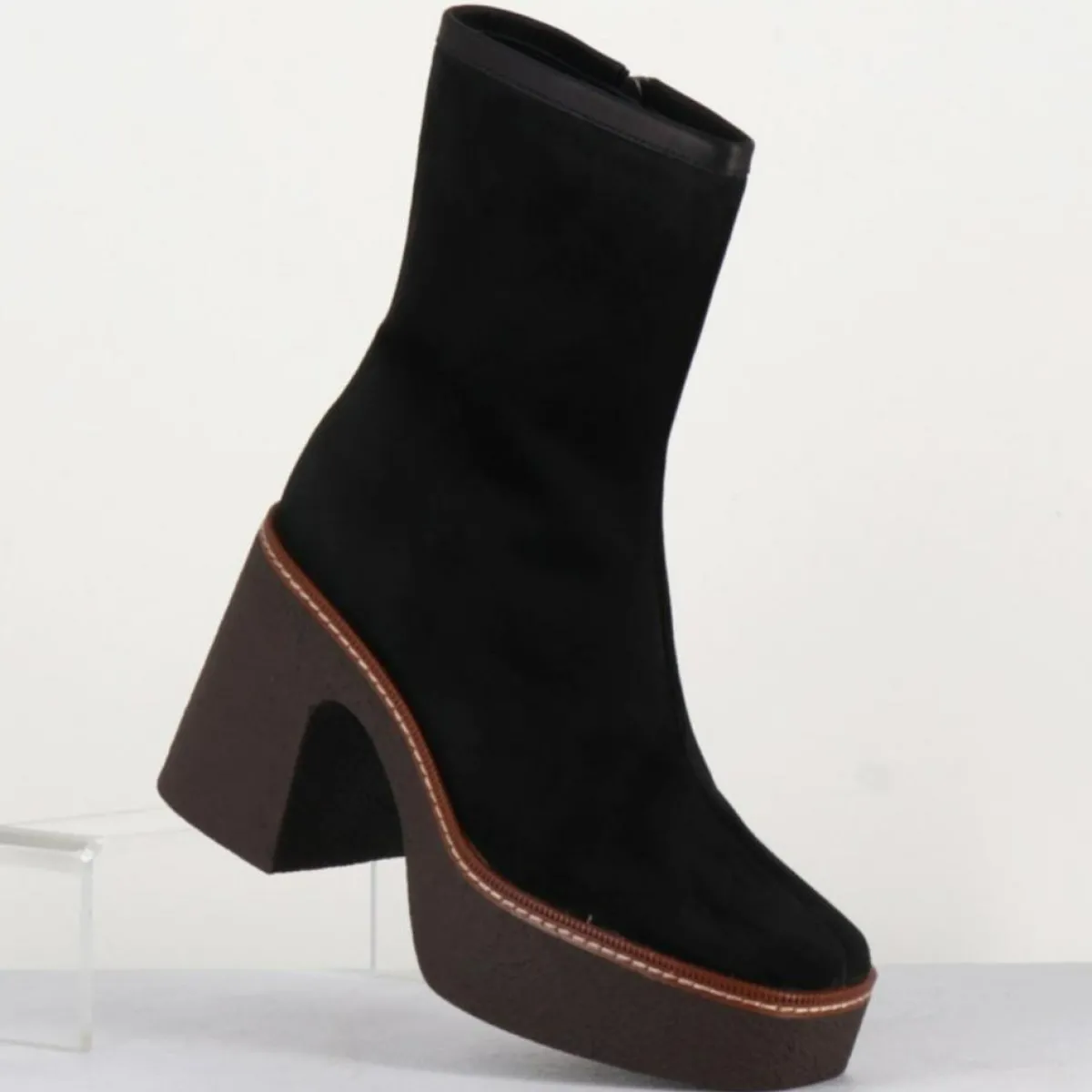 Garrice Lab Bottines|Bottines en Velours de Cuir Carla noires - Talon 9 cm