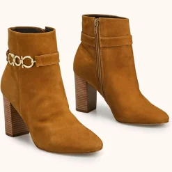 Cosmoparis Bottines|Bottines en Velours de Cuir Reina tabac - Talon 8 cm