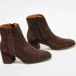 Anaki Bottines|Bottines en Velours de Cuir chocolat - Talon 5 cm