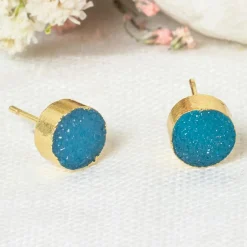 Moonstone Boucles D'Oreilles|Boucle d'oreilles Noémie Drusy Bleu en Laiton doré