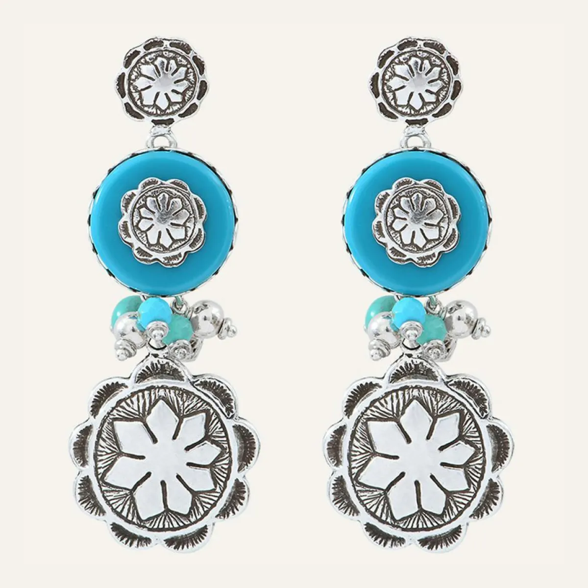 Reminiscence Boucles D'Oreilles|Boucles d'oreilles Amazones Jade & Howlite argenté/turquoise
