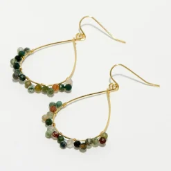 Moonstone Boucles D'Oreilles|Boucles d'oreilles Claudia Agate multicolore en laiton doré