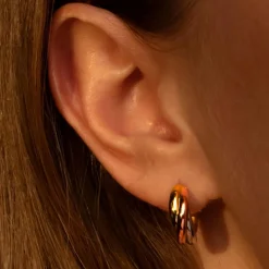 Instant d'Or Boucles D'Oreilles|Boucles d'oreilles créoles or tricolore